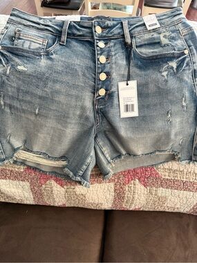 Judy Blue Light Blue Distressed Button-Fly Jean Shorts